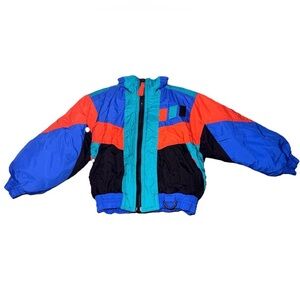 Vintage MAX Active Kids Puffer Jacket Size 4 Colorblock Hooded Nylon 90s Style